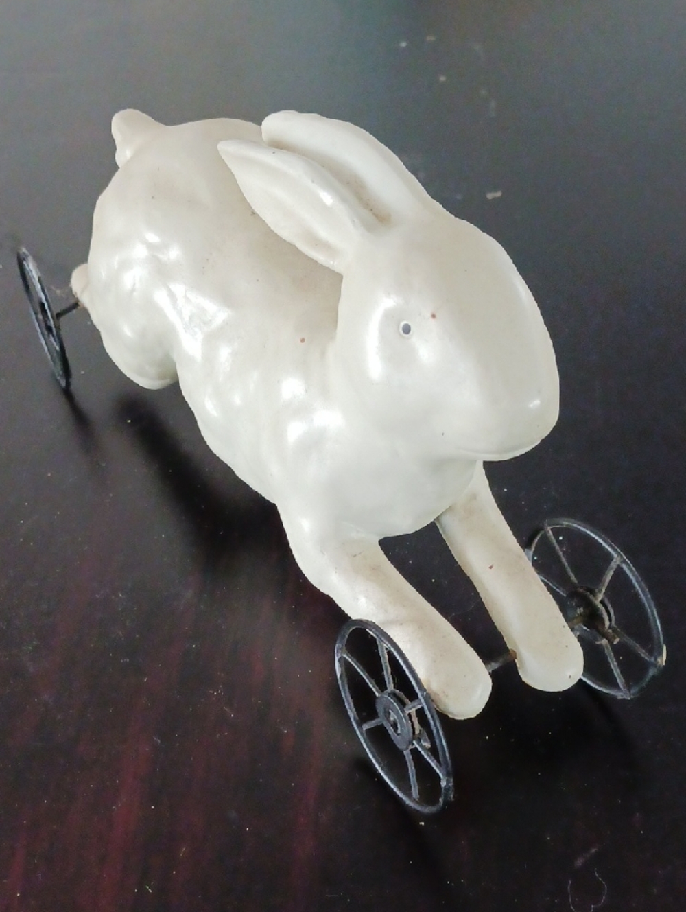 Vintage White Rabbit on Wheels